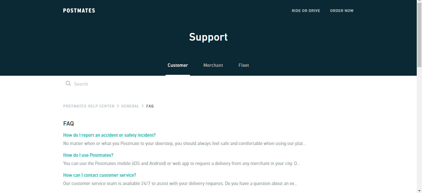 Postmates Faq Support