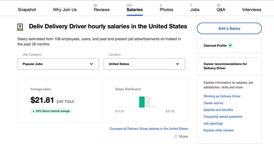 deliv delivery driver salary