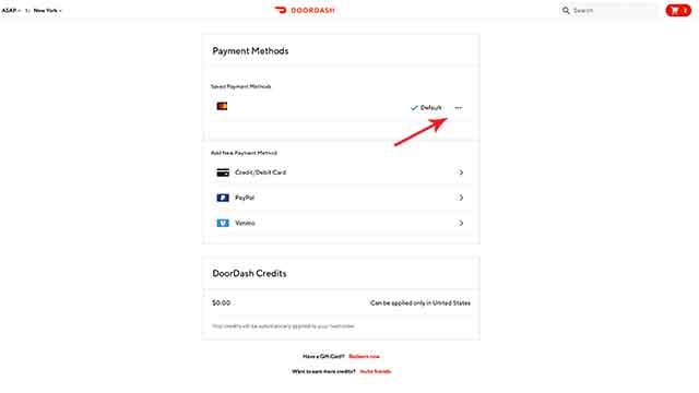 how to remove card from doordash step 1