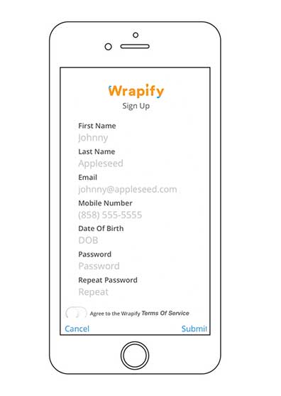 how to sign up for wrapify step 2
