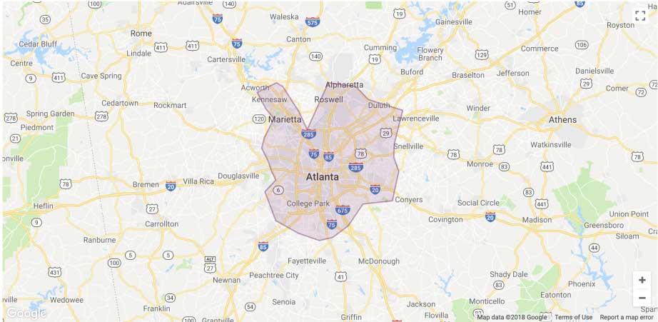Lyft Atlanta Area Coverage map