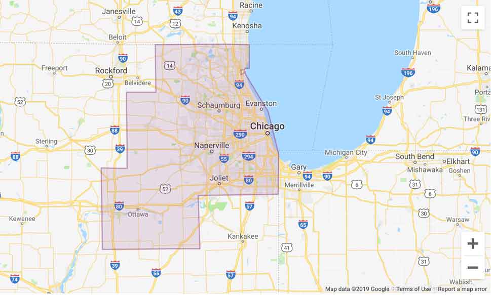 Lyft Chicago Area Coverage map