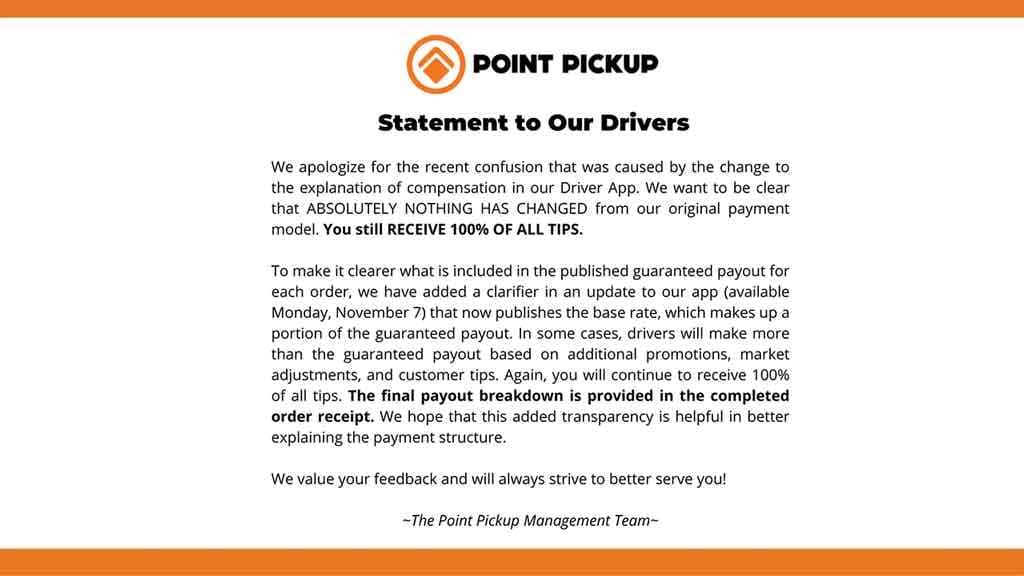 point pickup driver pay