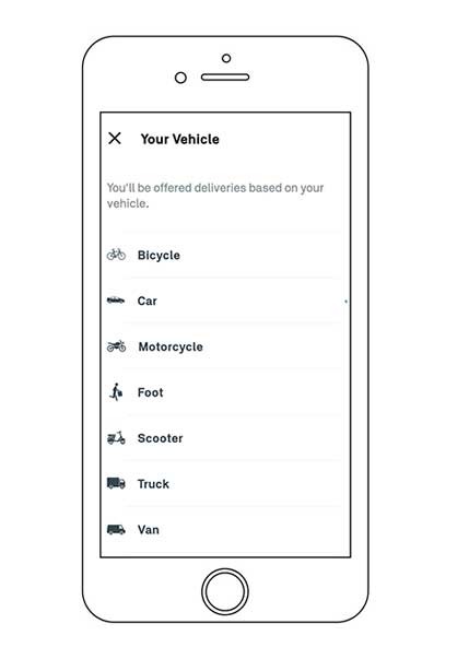 postmates fleet app vehicle menu options